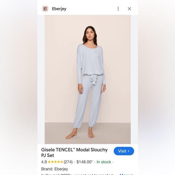 Eberjey Light Weight Cream Pajama Set, Tie Waist Top and Pants